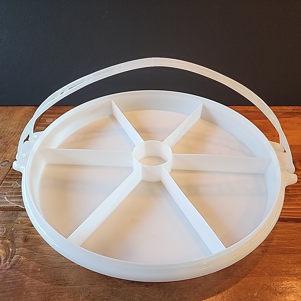 Vintage Tupperware Divided Snack Party Serving‎ Tray White W/Handle 405-1